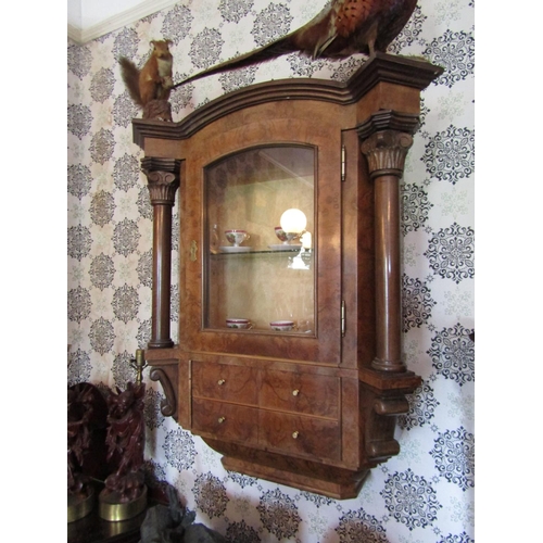 1623 - William IV Figured Walnut Wall Cabinet Side Column Decoration Approximately 38 Inches High Single Gl... 