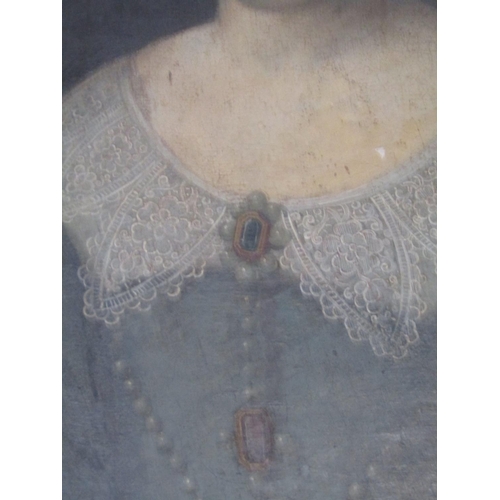 1631 - Georgian Portrait Noble Lady with Jewels and Feathered Hat Approximately 20 Inches High x 24 Inches ... 