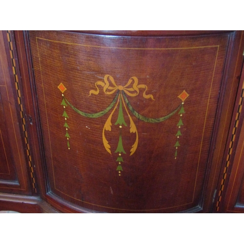 1632 - Victorian Mahogany Concave Front Glazed Display Cabinet with Marquetry Decoration Approximately 4ft ... 