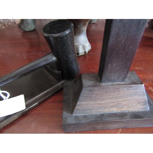 1639 - Irish Bog Oak Cross with Gavel and Rest Two Items in Lot Tallest Approximately 12 Inches High