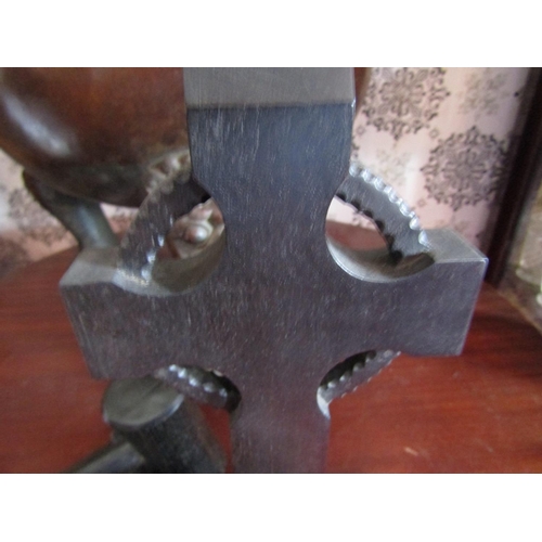 1639 - Irish Bog Oak Cross with Gavel and Rest Two Items in Lot Tallest Approximately 12 Inches High