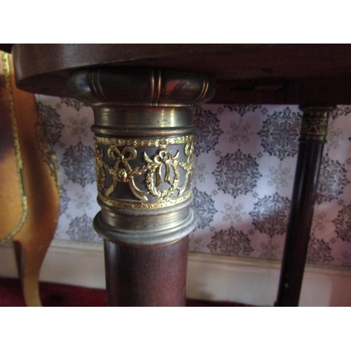 1640 - Antique Mahogany Ormolu Mounted Circular Form Mahogany Table on Column Base with Shaped Platform Sup... 