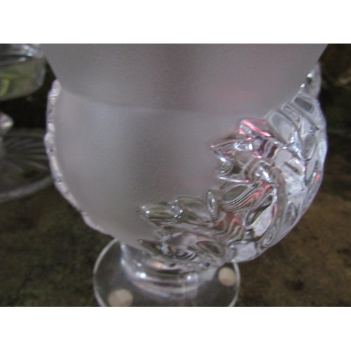 1650 - Pair of Lalique Crystal Bowls on Pedestal Bases Finely Detailed Each Approximately 4 Inches Diameter