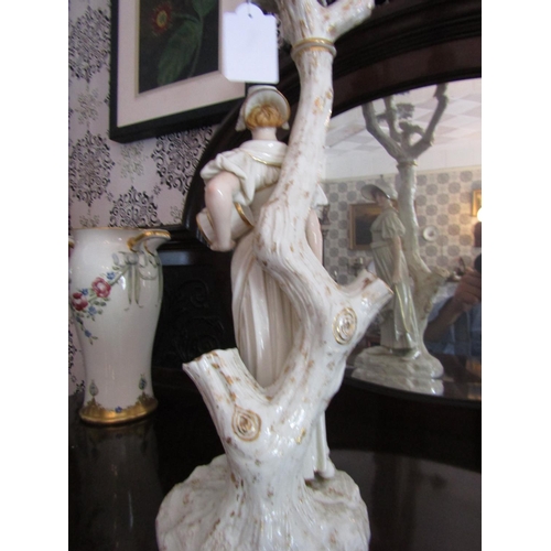 1659 - Royal Worcester Figural Candelabra Dated 1851 Figural Form Lady with Bonnet Gilded Decoration Approx... 