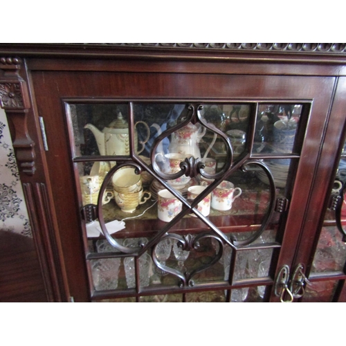 1661 - Victorian Mahogany Two Door Display Cabinet Astral Glazed with Upper Mirrored Decoration Finely Deta... 