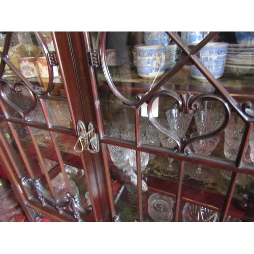 1661 - Victorian Mahogany Two Door Display Cabinet Astral Glazed with Upper Mirrored Decoration Finely Deta... 