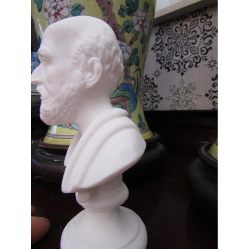 1669 - Carved Marble Bust of Roman on Pedestal Base Approximately 5 Inches High