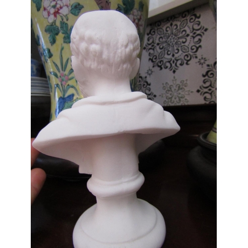 1669 - Carved Marble Bust of Roman on Pedestal Base Approximately 5 Inches High