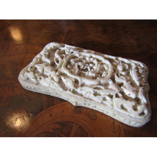 1674 - Antique Carved Ivory Card Case Approximately 4 Inches High