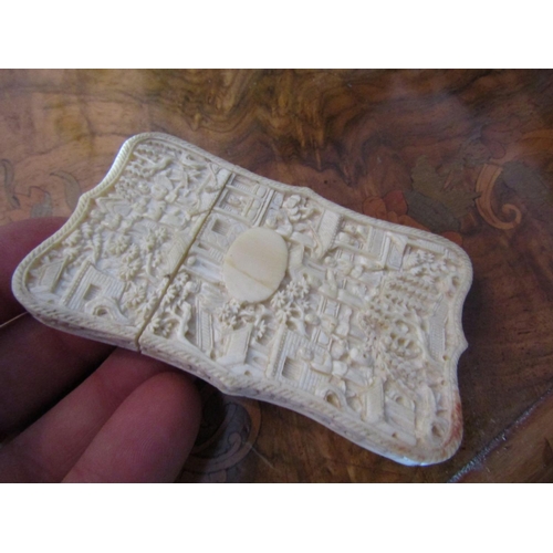 1674 - Antique Carved Ivory Card Case Approximately 4 Inches High