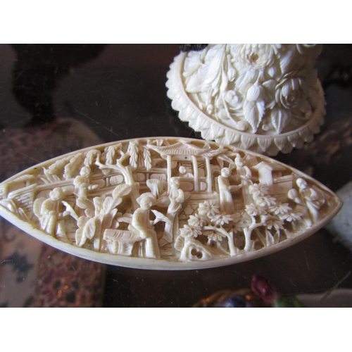 1675 - Two Pieces Antique Carved Ivory Largest Approximately 3 Inches Wide