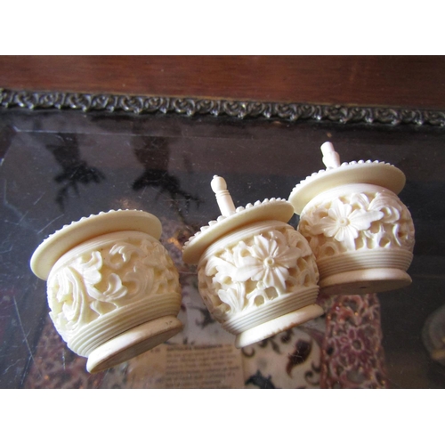 1677 - Three Pieces Antique Carved Ivory Each Approximately 2 Inches High