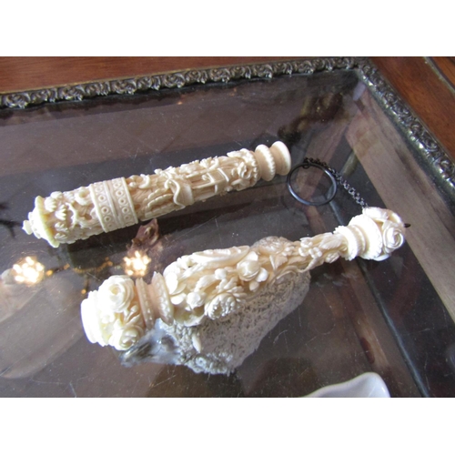 1678 - Two Pieces Antique Carved Ivory Each Approximately 4 Inches High