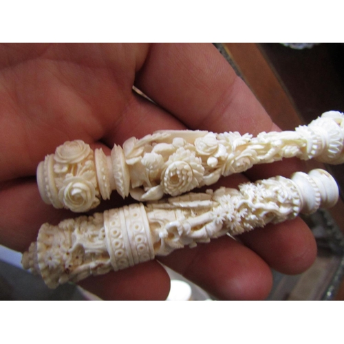 1678 - Two Pieces Antique Carved Ivory Each Approximately 4 Inches High