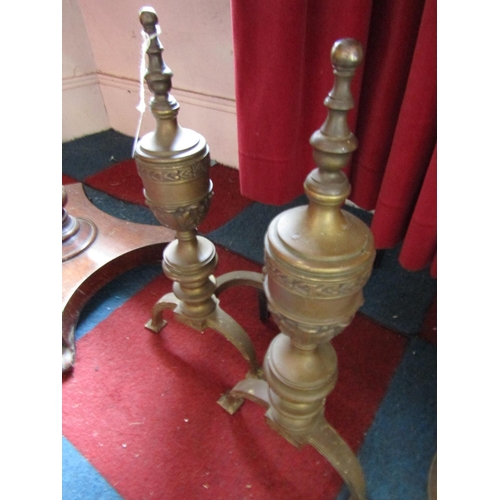 1684 - Pair of Antique Cast Brass Fire Ends of Pedestal Form Each Approximately 14 Inches High