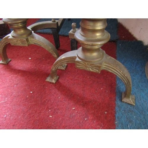 1684 - Pair of Antique Cast Brass Fire Ends of Pedestal Form Each Approximately 14 Inches High