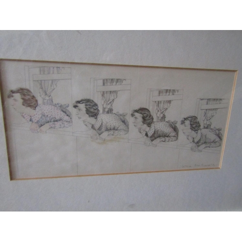 1686 - Original Charcoal Repeated Defenestration Motif Approximately 6 Inches High x 14 Inches Wide Signed ... 