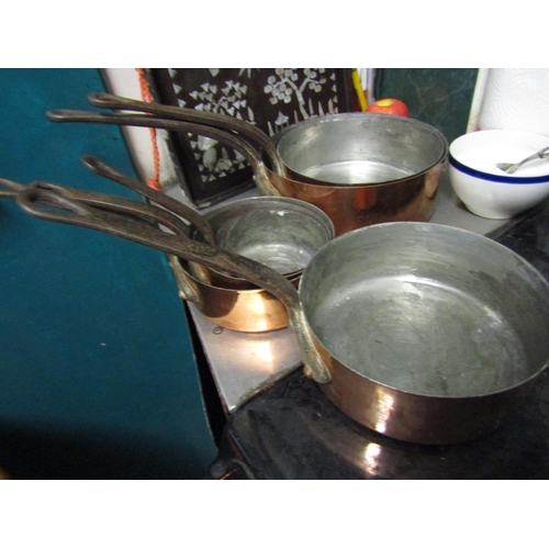 1692 - Set of Six Chef's Graduated Copper Saucepans with Iron Handles