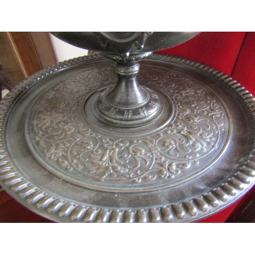 170 - Unusual Bronze Urn on Integral Tray Intricately Chased and Detailed Approximately 18 Inches High