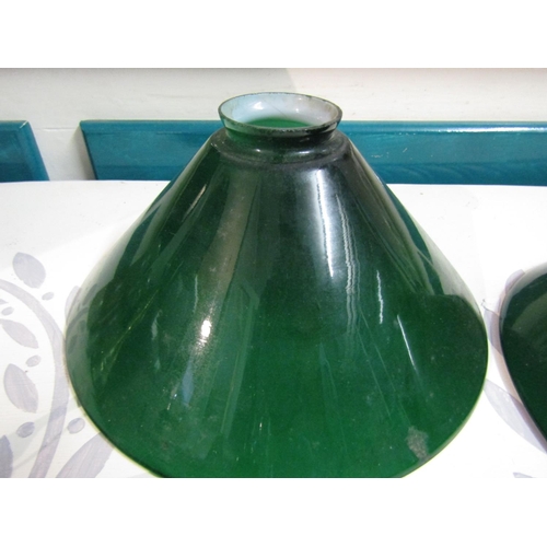 1701 - Two Victorian Green Crystal Conical Shaped Shades Each Approximately 9 Inches Diameter