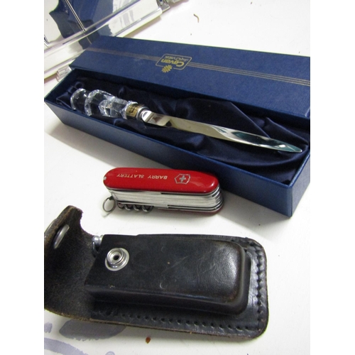 1705 - Swiss Army Knife Cavan Crystal Mounted Letter Knife in Original Presentation Box Two Items in Lot