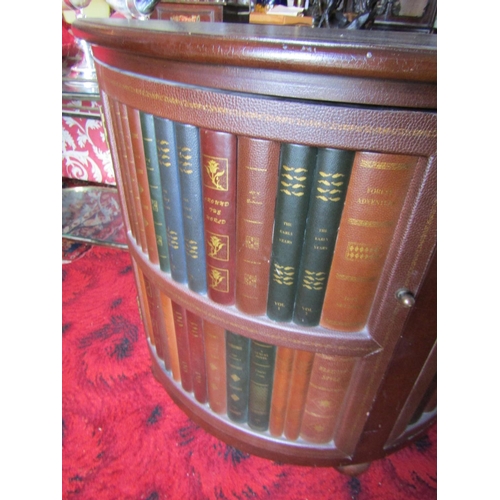 171 - Book Motif Lined Demi-Lune Side Cabinet Twin Doors Approximately 38 Inches Wide x 33 Inches High