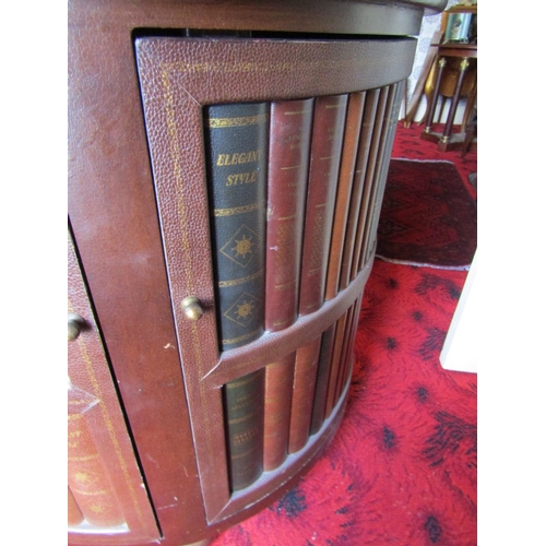 171 - Book Motif Lined Demi-Lune Side Cabinet Twin Doors Approximately 38 Inches Wide x 33 Inches High