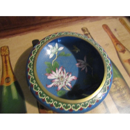 1710 - Antique Cloisonn Shallow Form Bowl Approximately 8 Inches Diameter with Floral Motifs