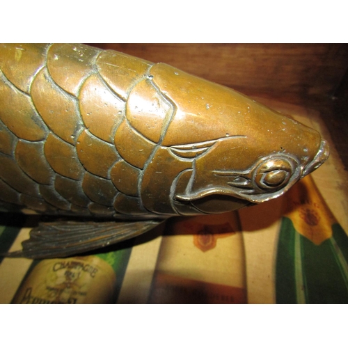 1719 - Oriental Bronze Sculpture Koi Fish Approximately 18 Inches Wide