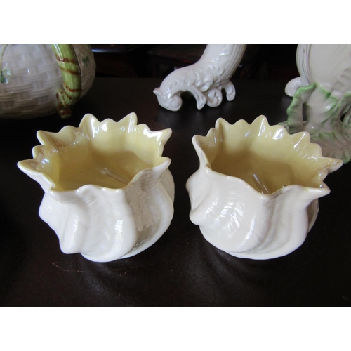 181 - Pair of Belleek Green Mark Shaped Form Bowls Each Approximately 5 Inches Wide