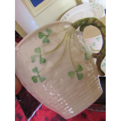 183 - Set of Six Belleek Shamrock Motif Decorated Green Mark Set of Six Cups and Saucers Good Original Con... 