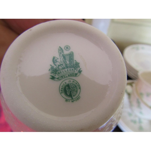 183 - Set of Six Belleek Shamrock Motif Decorated Green Mark Set of Six Cups and Saucers Good Original Con... 