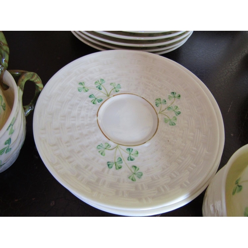 183 - Set of Six Belleek Shamrock Motif Decorated Green Mark Set of Six Cups and Saucers Good Original Con... 