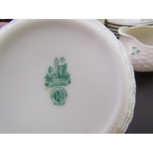 186 - Belleek Green Mark Shamrock Motif Decorated Sugar Bowl