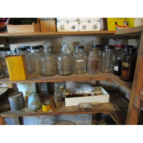 1908 - Two Shelves Various Old Chemist Bottles etc