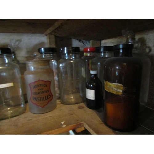 1908 - Two Shelves Various Old Chemist Bottles etc