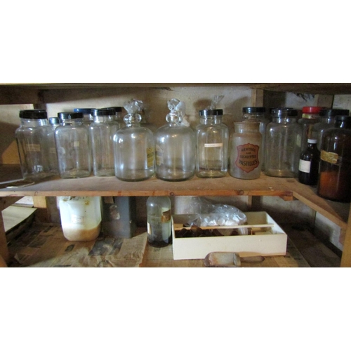 1908 - Two Shelves Various Old Chemist Bottles etc