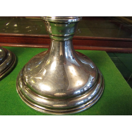 192 - Pair of Solid Silver Candle Rest of Pedestal Form Each Approximately 13 Inches High