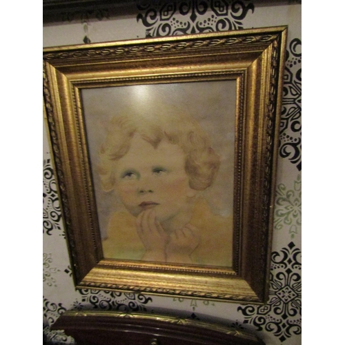 1921 - Irish School Gilt Framed Watercolour Portrait of Girl Approximately 12 Inches High x 8 Inches Wide