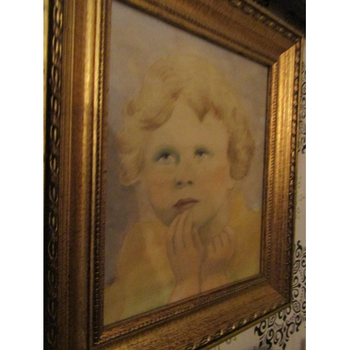 1921 - Irish School Gilt Framed Watercolour Portrait of Girl Approximately 12 Inches High x 8 Inches Wide