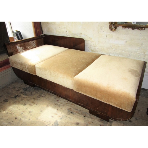 1924 - Antique Art Deco French Day Bed Burr Walnut Framed Velvet Upholstered Approximately 7ft Long x 3ft W... 