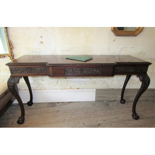 1925 - Antique Figured Mahogany Side Table with Well Carved Frieze above Claw and Ball Supports Approximate... 