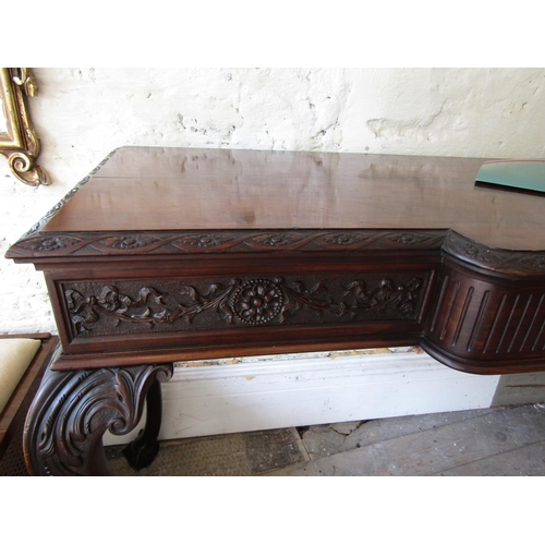 1925 - Antique Figured Mahogany Side Table with Well Carved Frieze above Claw and Ball Supports Approximate... 