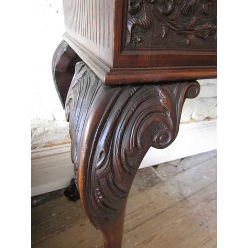 1925 - Antique Figured Mahogany Side Table with Well Carved Frieze above Claw and Ball Supports Approximate... 