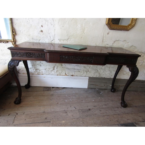 1925 - Antique Figured Mahogany Side Table with Well Carved Frieze above Claw and Ball Supports Approximate... 