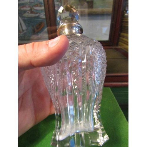 193 - Antique Solid Silver Mounted Cut Crystal Shaped Form Perfume Bottle with Original Stopper Approximat... 