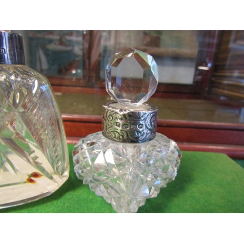 195 - Pair of Antique Cut Crystal Perfume Bottles Solid Silver Mounted with Original Stoppers