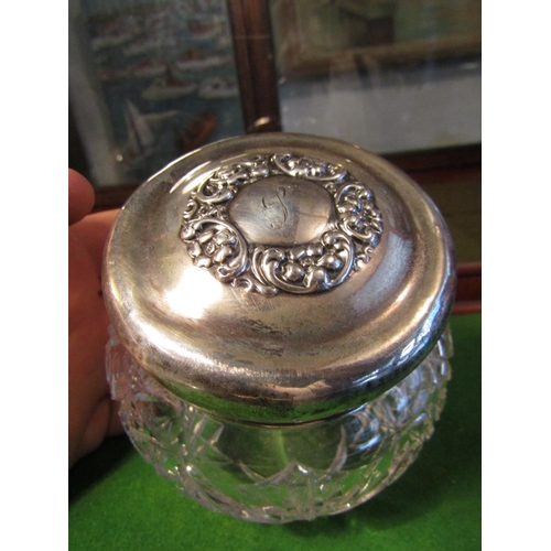 197 - Edwardian Solid Silver Mounted Cut Crystal Shaped Form Desk Top Jar