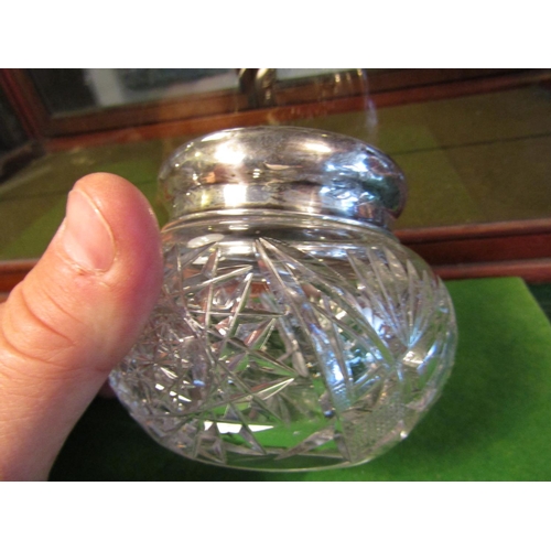 197 - Edwardian Solid Silver Mounted Cut Crystal Shaped Form Desk Top Jar