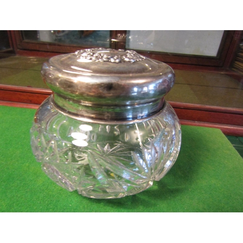 197 - Edwardian Solid Silver Mounted Cut Crystal Shaped Form Desk Top Jar